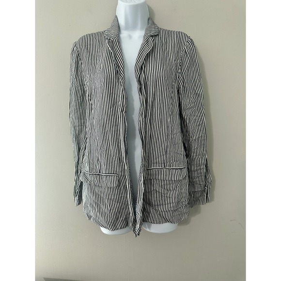 Cupcakes & Cashmere Striped Blazer Jacket Women's Size M Lightweight Linen Blend - Picture 2 of 8